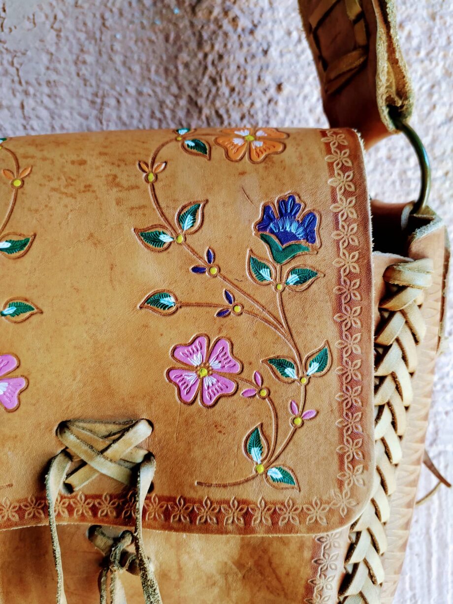 Vintage Boho 70s Leather Painted Bag 2